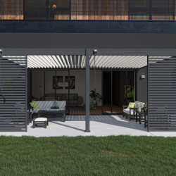 Pergola adossée en alu anthracite avec lames blanches 4x6m Ombrea