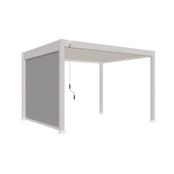 Pergola autoportante en alu gris avec lames et store blanc 3x3m Ombrea