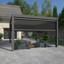 Pergola autoportante en alu gris avec store 4m gris 4x4m Ombrea