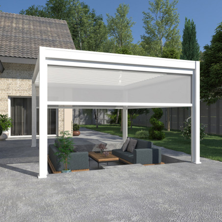 Pergola autoportante en alu blanc avec store 4m blanc 4x4m Ombrea