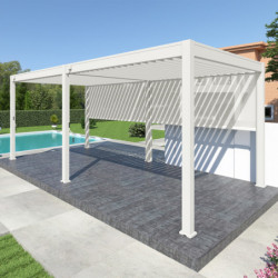Pergola autoportante en alu blanc avec 2 stores blanc 3x6m Ombrea