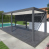 Pergola autoportante en alu gris, lames blanc, 2 stores gris 3x6m Ombrea