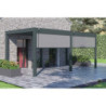 Pergola autoportante en alu gris, lames blanc, 2 stores gris 3x6m Ombrea