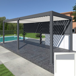 Pergola autoportante en alu gris, lames et 2 stores blanc 3x6m Ombrea