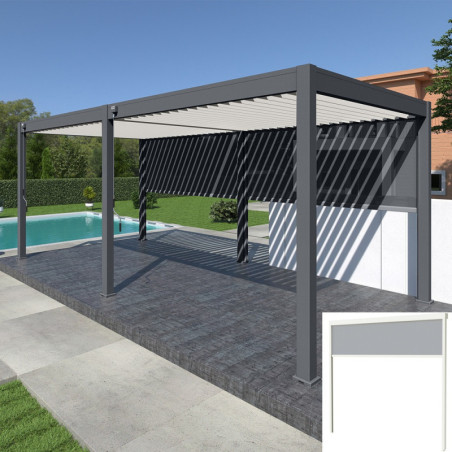 Pergola autoportante en alu gris, lames et 2 stores blanc 3x6m Ombrea