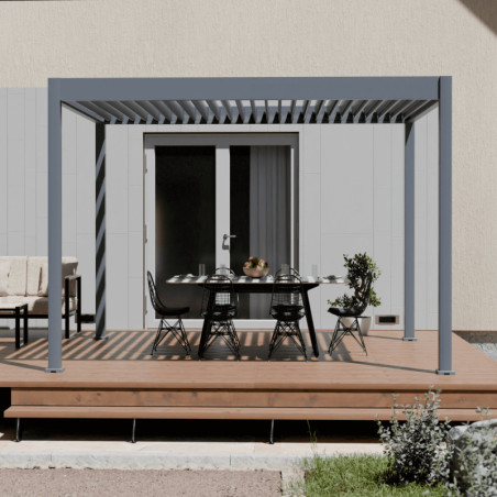 Pergola motorisée en alu gris avec lames orientable 3x4m Ombrea