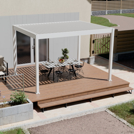 Pergola motorisée en alu blanc avec lames orientable 3x4m Ombrea