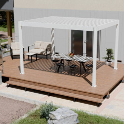 Pergola motorisée en alu blanc avec lames orientable 3x4m Ombrea