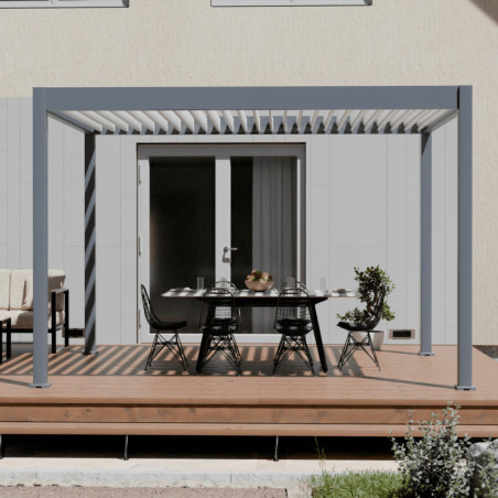 Pergola motorisée en alu gris et lames blanches 3x4m Ombrea