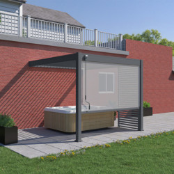 Pergola adossée en alu gris avec lames orientable 3x3m + store Ombrea