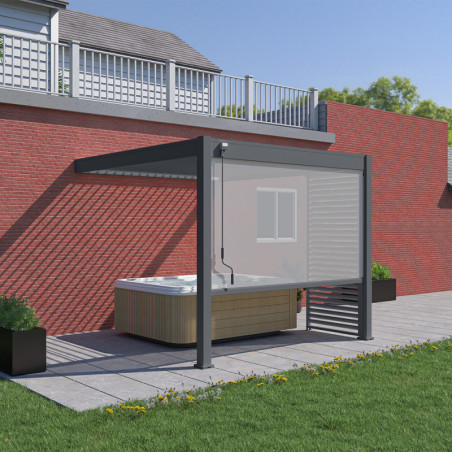 Pergola adossée en alu gris avec lames orientable 3x3m + store Ombrea