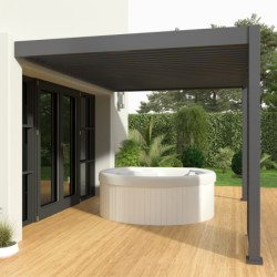 Pergola adossée en alu anthracite avec lames 3x4m et store 4m Ombrea