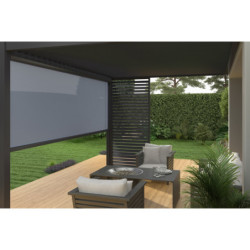 Pergola adossée en alu anthracite avec lames 3x4m et store 4m Ombrea