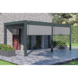 Pergola adossée en alu gris avec lames orientables 3x6m Ombrea + 2 stores