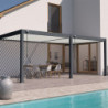 Pergola adossée en alu gris - lames blanches - 2 stores blanc 3x6m Ombrea