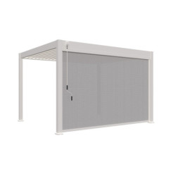 Pergola adossée en alu gris - lames blanches - 2 stores blanc 3x6m Ombrea