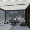 Pergola adossée en alu et 2 stores gris - lames blanc - 4x6m Ombrea