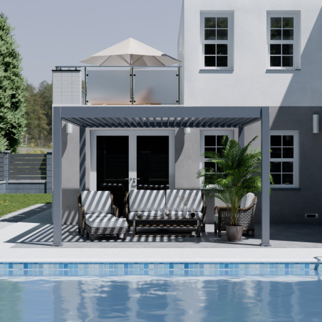 Pergola motorisée en alu gris avec lames orientable 4x4m Ombrea