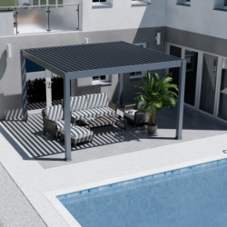 Pergola motorisée en alu gris avec lames orientable 4x4m Ombrea