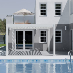 Pergola motorisée en alu blanc avec lames orientable 4x4m Ombrea