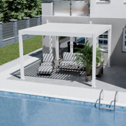 Pergola motorisée en alu blanc avec lames orientable 4x4m Ombrea