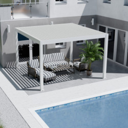 Pergola motorisée en alu blanc avec lames orientable 4x4m Ombrea