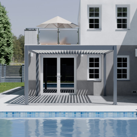 Pergola motorisée en alu gris/blanc avec lames orientable 4x4m Ombrea
