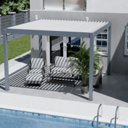 Pergola motorisée en alu gris/blanc avec lames orientable 4x4m Ombrea