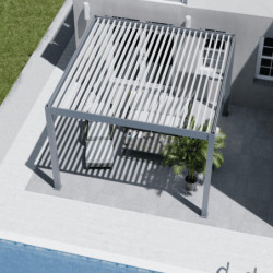Pergola motorisée en alu gris/blanc avec lames orientable 4x4m Ombrea