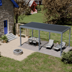 Pergola motorisée en alu gris avec lames orientable 3x6m Ombrea