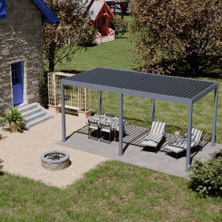 Pergola motorisée en alu gris avec lames orientable 3x6m Ombrea
