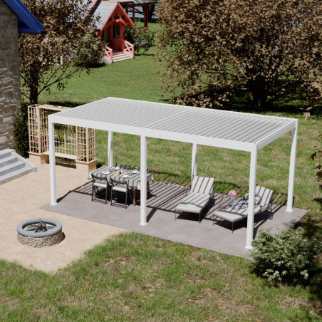Pergola motorisée en alu blanc avec lames orientable 3x6m Ombrea