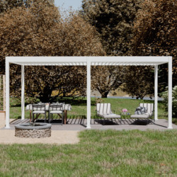 Pergola motorisée en alu blanc avec lames orientable 3x6m Ombrea