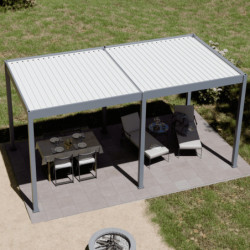 Pergola motorisée en alu gris/blanc avec lames orientable 3x6m Ombrea
