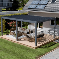 Pergola motorisée en alu gris avec lames orientable 4x6m Ombrea