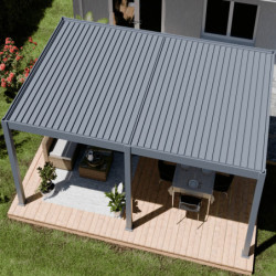 Pergola motorisée en alu gris avec lames orientable 4x6m Ombrea