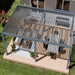 Pergola motorisée en alu gris avec lames orientable 4x6m Ombrea