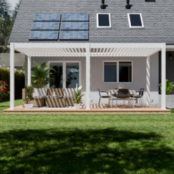 Pergola motorisée en alu blanc avec lames orientable 4x6m Ombrea