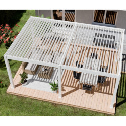 Pergola motorisée en alu blanc avec lames orientable 4x6m Ombrea