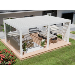Pergola motorisée en alu blanc avec lames orientable 4x6m Ombrea