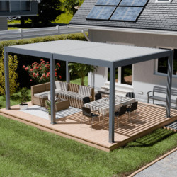 Pergola motorisée en alu gris/blanc avec lames orientable 4x6m Ombrea