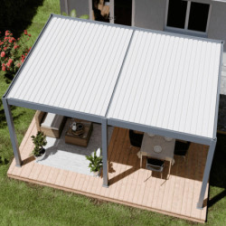 Pergola motorisée en alu gris/blanc avec lames orientable 4x6m Ombrea