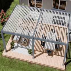 Pergola motorisée en alu gris/blanc avec lames orientable 4x6m Ombrea