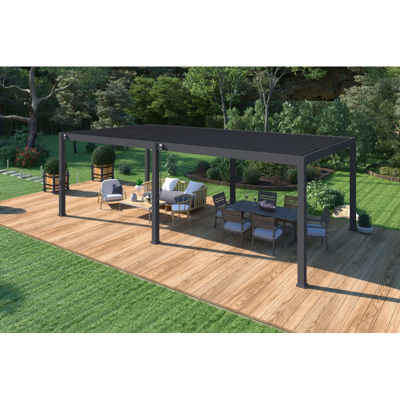 Pergola motorisée en alu gris avec lames orientable 4x8m Ombrea