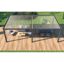 Pergola motorisée en alu gris/blanc avec lames orientable 4x8m Ombrea