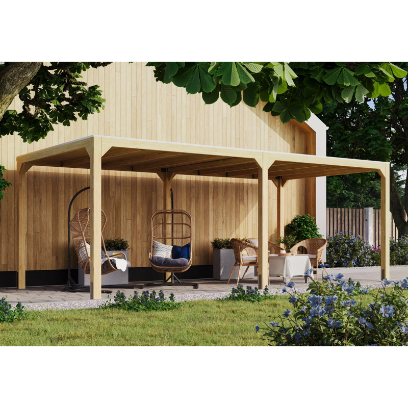 Pavillon 10,24m² en bois lamellé-collé Cubus avec 1 extension - Karibu