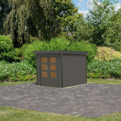Abri de jardin 4,45m² en bois gris terre + acier anthracite Jupiter - Karibu