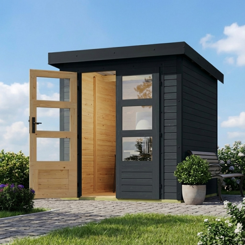 Abri 4,45m² en bois anthracite + acier anthracite Jupiter - Karibu