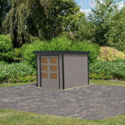 Abri 4,45m² en bois gris clair + acier anthracite Jupiter - Karibu