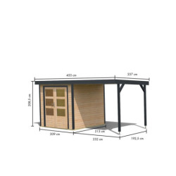 Abri de jardin 4,45m² Jupiter A - acier gris - appentis - Karibu